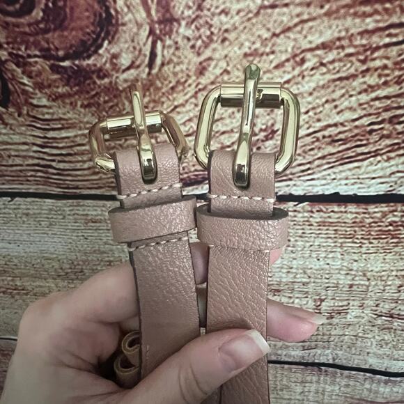 BCBG Max Azria Fringe Belt Small Faux Leather Fringe Belted Skirt Overlay Nude - Picture 8 of 10